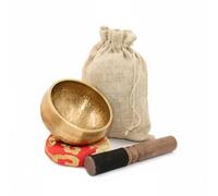 Colcolo Cuenco de Meditación Cuenco Tazón Tibetano Campana Cuenco de Mindfulness Portátil con Mazo de Madera y Base Sonido Sereno Cobre Trabajado Adecuado para Respiración Viajes, Dorado