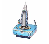 Colcolo de Madera Caja de Música Modelo Arquitectónico Kit de Construcción Decorativo Maqueta Movimiento Manual Adecuado para Niños Aficionados Decoración, Caja De Música del Hotel Burj Al Arab