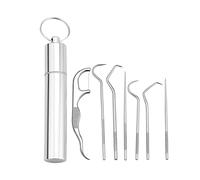 Colcolo de palillos material acero inoxidable 304, de limpieza bucal portátil, limpiador de para viajes, camping, picnic con soporte, de 7 piezas.
