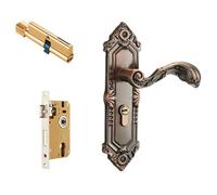 Colcolo de Puerta Interior Pestillo Manija Set Decorativo con Mortaja y Tornillería Completa Acero al Manganeso Apertura Suave y, A款整套配155/80锁体, Estilo Europeo, Color Bronce Antiguo