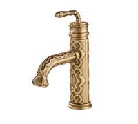 Colcolo Grifo Antiguo Lavabo Grifo Vintage Mezclador Monomando Grifería de Encimera Acabado en Latón Envejecido con Cuerpo Cilíndrico Alto y Curvo con Grabados Florales Apto para Baño Tocador