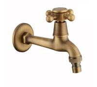 Colcolo Grifo para Lavadora Grifo de Pared Grifo Monomando Llave de Agua de Latón con Curvo y Roseta Redonda para Agua Fría y Uso Utilitario Adecuado para, Largo, Antiguo