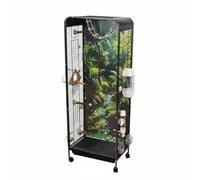 Colcolo Jaula para Pájaros Aviario Jaula Voladero con Frente Pet y Ruedas de Desplazamiento Estructura Metálica Fuerte y Paisaje Boscoso Adecuada para Interiores Estudios Hogares, Negro, Deluxe