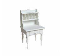 Colcolo Miniatura Escritorio con Estantería para Casa de Muñecas Superficie Realista Cajón Frontal Piernas Giradas Indicado para Decoración Colección Juguete, Blanco