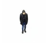 Colcolo Miniatura Figura Humana Escala 1/64 Figura Modelo Accesorio Figurilla de Resina Pintada Que Añade Dimensión y Vida, Hombre con Sombrero, Chaqueta De Mezclilla Negra, Modelo 158