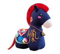 Colcolo Peluche de Caballo para el año Chino 2026, colección de Juguetes con bendiciones del Zodiaco para Adultos y niños, Rojo Azul Profundo 15cm