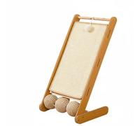 Colcolo Rascador para Gatos Tablero Rampa Cama Juguete de Sisal Tejido con Marco de Madera Antidesprendimiento con Colgante, L-MDF, Alfombrilla De Yute Blanca, Bola Rascador De Gato, 60cm De Alto