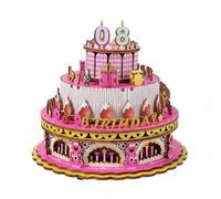 Colcolo Rompecabezas Musical para Niños Pastel 3D Maqueta de Madera Caja de Música con Rotación y Piezas Encajables Adecuado para Fiesta de Cumpleaños Decoración de Sala Colección de Juguetes, Pink