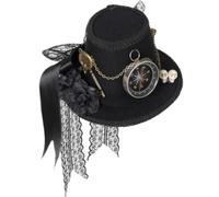 Colcolo Sombrero Steampunk Miniatura Clips Pelo Fascinador Retro con Cadena Dorada Brújula Cierre Adornos Metálicos y Flor Oscura Apto para Cosplay Festivales