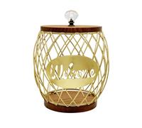 Colcolo Soporte Expositor de Cesta con Base Madera Canasta Alambre Organizador Mostrador Diseño Encanto Marco Hierro Estable Adecuado para Encimera Sala, Piña Dorada W Con Tapa De Cristal