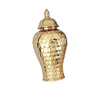 Colcolo Tarro de cerámica para Jengibre Organizador de Almacenamiento de tarros de Jengibre con Tapa Diseño Chinoiserie de versátil Tarro Cubierto, Dorado