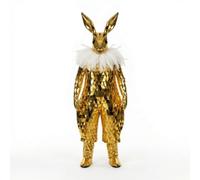 Colcolo Traje Espejado para Traje Vestuario Disfraz con Paneles Reflectantes Facetados Que Captan la Luz y Cabeza de Liebre con Orejas Adecuado para, Dorado, Talla Única Altura 160-170cm