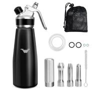 ColCospie Sifón de Cocina,500 ml sifón de Cocina espumas,sifon de Nata Aluminio para Espumas Dulces Y Saladas Nata Mousse,con 3 boquillas Acero Inoxidable