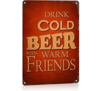 Cold Beer Paired With Warm Friends Aluminum Sign 8 X 12 in Clear bold lettering on premium metal stands out against brick or wood walls for home bar or lounge