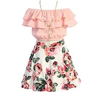 Cold Shoulder Crop Top Ruffle Layered Top Flower Girl Skirt Sets for Girl