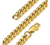 ColdChic Collar Golden Cuban Curb Chain Necklace Dorado Collar Cubano Miami de Acero inoxidable chapado en Oro 6mm de ancho 61cm de largo