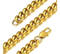 ColdChic Collar Golden Cuban Curb Chain Necklace Dorado Collar Cubano Miami de Acero inoxidable chapado en Oro 10mm de ancho 61cm de largo