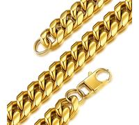 ColdChic Collar Golden Men Necklace, Cuban Miami Hip Hop Style Collar de Acero inoxidable 14mm de ancho 46cm de largo, Acero inoxidable con baño de oro, Gratis caja de regalo