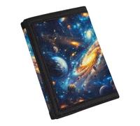 Coldinair Cartera de lona con estampado de moda para adolescentes, niños y niñas, carteras delgadas RFID de triple pliegue para viajes y escuela, Planetas del Espacio Ultraterrestre, Talla única