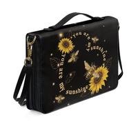 Coldinair Funda de piel con diseño de girasol y abeja para la Biblia, bolsa de transporte portátil, bolsa de iglesia, protector de la Biblia con asa y correa para el hombro