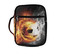 Coldinair Portada de la Biblia con estampado de fuego y llamas de fútbol para hombres, adolescentes, niños, niños, funda de transporte para libros, bolsa de iglesia, bolsas de Biblia con asa y