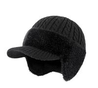 ColdShield Trapper Blocking Knitted Hats, Cozy Head Beanie with Brim & Ear Flaps, for Men Women Cold Weather (Black)