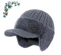ColdShield Trapper Blocking Knitted Hats, Cozy Head Beanie with Brim & Ear Flaps, for Men Women Cold Weather (Gray)