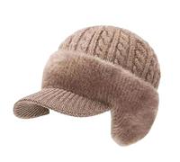 ColdShield Trapper Blocking Knitted Hats, Cozy Head Beanie with Brim & Ear Flaps, for Men Women Cold Weather (Khaki)
