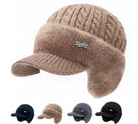 ColdShield Trapper Blocking Knitted Hats,Winter Trapper Hats for Men,Soft Breathable Fabric,Men's Winter Baseball Cap with Warm Earflap,Fleece Thermal Hat,Warm Hat for Skiing Cycling Outdoor (Khaki)