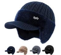 ColdShield Trapper Blocking Knitted Hats,Winter Trapper Hats for Men,Soft Breathable Fabric,Men's Winter Baseball Cap with Warm Earflap,Fleece Thermal Hat,Warm Hat for Skiing Cycling Outdoor (Navy)