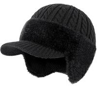 ColdShield Trapper Bloqueo Sombreros de Punto, Gorro de Invierno con Borde Oreja Solapas para Hombres Mujeres, al Aire Libre cálido de Lana Forrado de Punto Sombrero (Black)