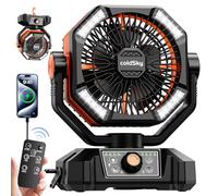 coldSky Ventilador de camping con 4 linternas LED, ventilador de escritorio de 8 velocidades con control remoto, ventilador portátil para exteriores con gancho para tienda de campaña, cortes de