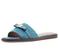 Cole Haan Go-to Emalia Slide Bows para mujer, Gamuza azul provincial/piel con estampado de serpiente azul provincial, 42 EU