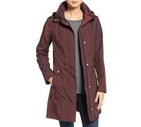 Cole Haan Packable Hooded Rain Jacket with Bow (Standard and Plus Size) Chubasquero, Berenjena, M para Mujer