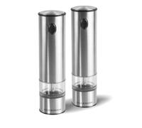 Cole & Mason Battersea Juego de Molinillo Eléctrico de Sal y Pimienta a Pilas, Grosor Ajustable, Acero Inoxidable/Acrílico, 210mm, Incluye 2 x Molinillos Electrónicos