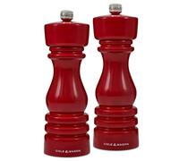 Cole & Mason H233101 London Rojo Brillo Molinillos de Sal y Pimienta, Precision+/Molienda Ajustable, Madera de Haya, 180mm, Caja de Regalo, Incluye 2 x Molinos, Garanzia del Meccanismo a Vita