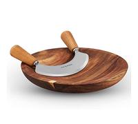 Cole & Mason H722130 Ashden Mezzaluna y Tabla de Cortar Redonda, Madera de Acacia/Acero Inoxidable, Para Corte Hierbas, No Apto Para Lavavajillas