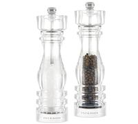 Cole & Mason London - Juego de molinillos de sal y pimienta acrílicos, 220 mm, mecanismos de precisión + carbono/cerámica, molinillos de sal y pimienta con molinillo ajustable, juego de regalo