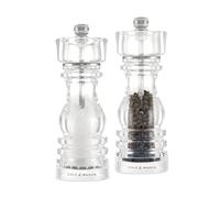 Cole & Mason London Molinillo de Sal y Pimienta, Mecanismo de Cerámica, Molienda Ajustable, Transparente Acrílico, Molinillo de Especias Recargable, Manual, 2 Pcs Set de Regalo, 18 cm