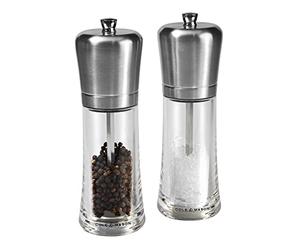Cole & Mason Sandown Juego Molinillo de Sal y Pimienta, Grosor Ajustable, Molino de especias, Acero Inoxidable/Acrílico, 180mm, Incluye 2 x Molinos