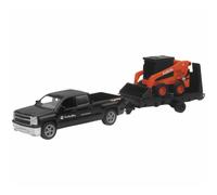 Colecci n Newray KUBOTA de 10"" - Minicargadora Kubota SSV65 con camioneta Ford F-250 Super Duty negra y remolque (naranja y negro) de Toys