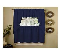 Colecci n Sweet Home - VAL-200-NAVY Cortinas de cocina opacas con cenefa de pana, color azul marino