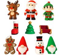 Colección 10 Figuras Navideñas Clásicas - Papá Noel, Elfo, Gnomos, Reno Rudolf, Árbol, Galleta Genjibre, Trineo Santa Claus y más - Decoración Navidad Miniaturas 6 cm - Adornos Navideños