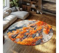 Colección Alfombra de dormitorio Otoño Arce Diseño de pueblo Naranja y gris No se desprende y es fácil de cuidar para áreas de alto tráfico en la sala de estar Habitación Pasillo Aula 135cm