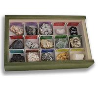 Colección de 15 Rocas Ígneas, Metamórficas y Sedimentarias en Caja de Madera Natural - Rocas Reales educativas con Etiqueta informativa a Color. Kit de Ciencia de Geología para niños