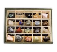 Colección de 20 Minerales del Mundo 2 Premium Extra Grandes en Caja de Madera Natural - Minerales Reales educativos de Gran tamaño con Hoja de descripción. Kit Geología para niños