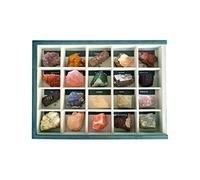 Colección de 20 Minerales del Mundo Premium Extra Grandes en Caja de Madera Natural - Minerales Reales educativos de Gran tamaño con Hoja de descripción. Kit Geología para niños