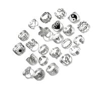 Colección de 24 anillos de plata retro creativos para mujeres y hombres, incluyendo serpiente de flores y patrones florales, anillos góticos