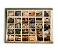 Colección de 30 Minerales del Mundo 2 en Caja de Madera Natural Premium - Minerales Reales educativos de Gran tamaño con Hoja de descripción. Kit Geología para niños