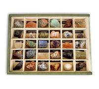 Colección de 30 Minerales del Mundo 3 en Caja de Madera Natural Premium - Minerales Reales educativos de Gran tamaño con Hoja de descripción. Kit Geología para niños
